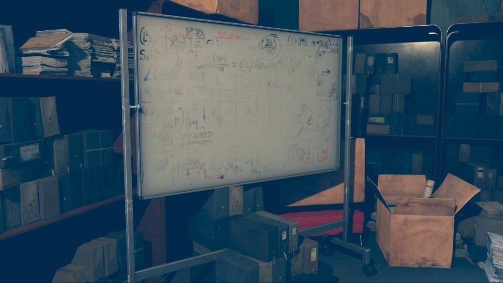 A whiteboard in a file room (a misdemeanor.)