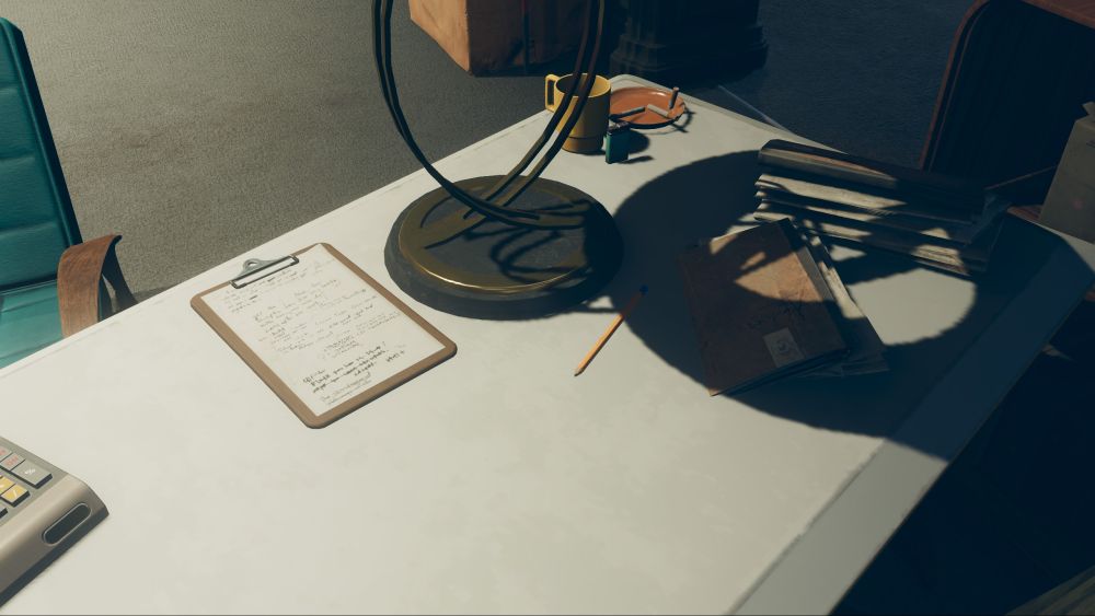 A pencil on a retro-style desk